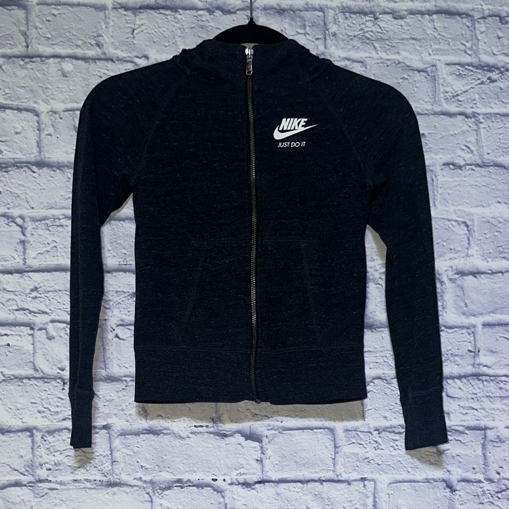 Nike Just Do It Full Zip Hoodie Charcoal Heather Youth Size S